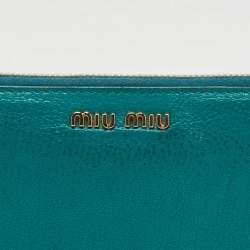 Miu Miu Green Leather Zip Around Wallet