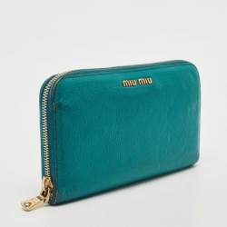 Miu Miu Green Leather Zip Around Wallet