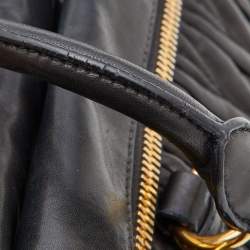 Miu Miu Black Matelasse Leather Fold Over Zip Tote