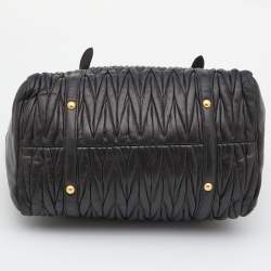 Miu Miu Black Matelasse Leather Fold Over Zip Tote
