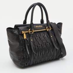 Miu Miu Black Matelasse Leather Fold Over Zip Tote