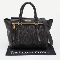 Miu Miu Black Matelasse Leather Fold Over Zip Tote