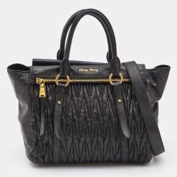 Miu Miu Black Matelasse Leather Fold Over Zip Tote