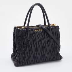 Miu Miu Black Matelasse Leather Double Zip Tote