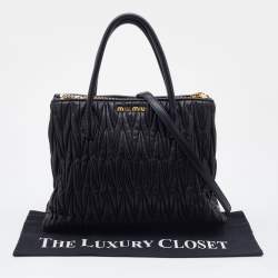 Miu Miu Black Matelasse Leather Double Zip Tote