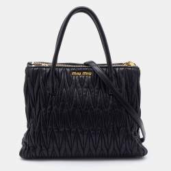 Miu Miu Black Matelasse Leather Double Zip Tote