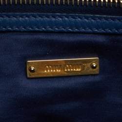 Miu Miu Blue Grained Leather Pushlock Top Handle Bag