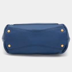 Miu Miu Blue Grained Leather Pushlock Top Handle Bag