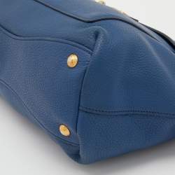 Miu Miu Blue Grained Leather Pushlock Top Handle Bag