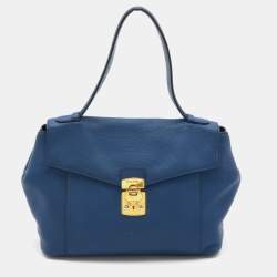 Miu Miu Blue Grained Leather Pushlock Top Handle Bag