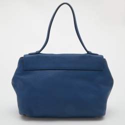 Miu Miu Blue Grained Leather Pushlock Top Handle Bag