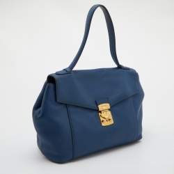 Miu Miu Blue Grained Leather Pushlock Top Handle Bag