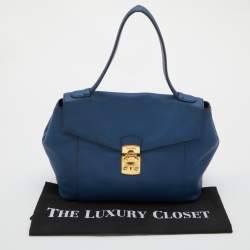 Miu Miu Blue Grained Leather Pushlock Top Handle Bag