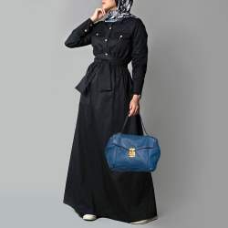 Miu Miu Blue Grained Leather Pushlock Top Handle Bag