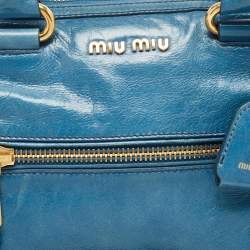 Miu Miu Blue Glazed Leather Front Zip Tote