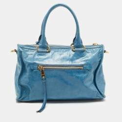 Miu Miu Blue Glazed Leather Front Zip Tote