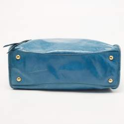 Miu Miu Blue Glazed Leather Front Zip Tote