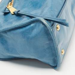 Miu Miu Blue Glazed Leather Front Zip Tote