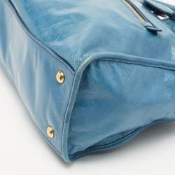 Miu Miu Blue Glazed Leather Front Zip Tote