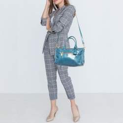 Miu Miu Blue Glazed Leather Front Zip Tote