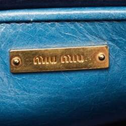 Miu Miu Blue Glazed Leather Front Zip Tote