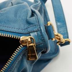 Miu Miu Blue Glazed Leather Front Zip Tote