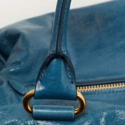 Miu Miu Blue Glazed Leather Front Zip Tote