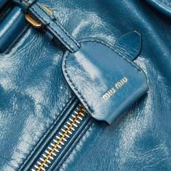 Miu Miu Blue Glazed Leather Front Zip Tote