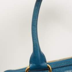 Miu Miu Blue Glazed Leather Front Zip Tote