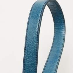 Miu Miu Blue Glazed Leather Front Zip Tote