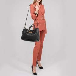 Miu Miu Black Madras Leather Pushlock Tote