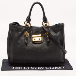 Miu Miu Black Madras Leather Pushlock Tote