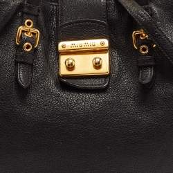 Miu Miu Black Madras Leather Pushlock Tote