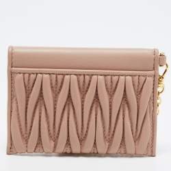 Miu Miu Light Pink Matelasse Leather Flap Card Case with Chain
