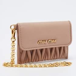 Miu Miu Light Pink Matelasse Leather Flap Card Case with Chain