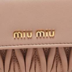 Miu Miu Light Pink Matelasse Leather Flap Card Case with Chain