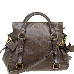 Miu Miu Dark Grey Vitello Lux Leather Bow Top Handle Bag