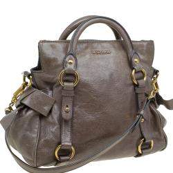 Miu Miu Dark Grey Vitello Lux Leather Bow Top Handle Bag
