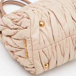 Miu Miu Two Tone Beige/White Matelasse Leather Turnlock Hobo