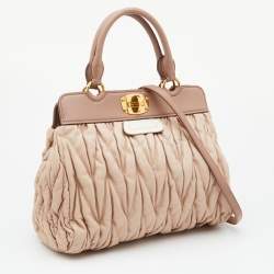 Miu Miu Two Tone Beige/White Matelasse Leather Turnlock Hobo
