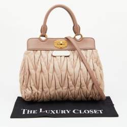 Miu Miu Two Tone Beige/White Matelasse Leather Turnlock Hobo