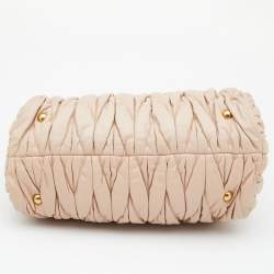 Miu Miu Two Tone Beige/White Matelasse Leather Turnlock Hobo