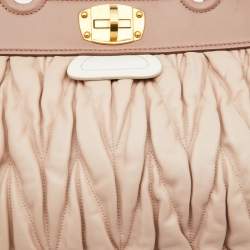 Miu Miu Two Tone Beige/White Matelasse Leather Turnlock Hobo