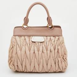 Miu Miu Two Tone Beige/White Matelasse Leather Turnlock Hobo