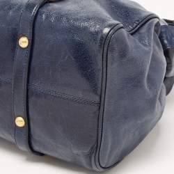 Pre Owned Miu Miu Dark Blue Vitello Lux Leather Bow Satchel