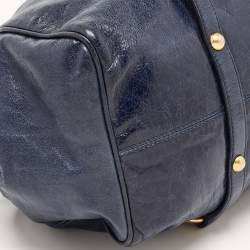 Pre Owned Miu Miu Dark Blue Vitello Lux Leather Bow Satchel