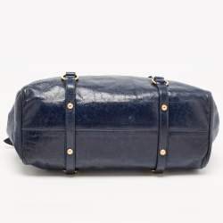 Pre Owned Miu Miu Dark Blue Vitello Lux Leather Bow Satchel