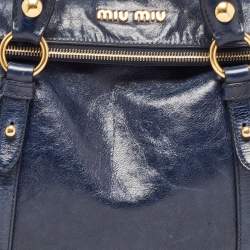 Pre Owned Miu Miu Dark Blue Vitello Lux Leather Bow Satchel