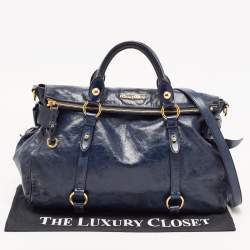 Pre Owned Miu Miu Dark Blue Vitello Lux Leather Bow Satchel