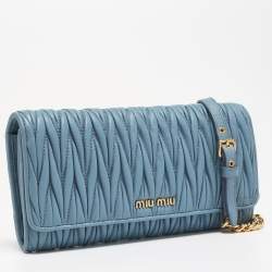 Miu Miu Blue Matelassé Leather Flap Wallet On Chain